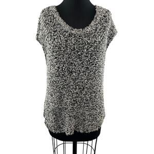 EILEEN FISHER Black White Short Sleeve Tufted Cotton Twist Pullover Sz Medium M